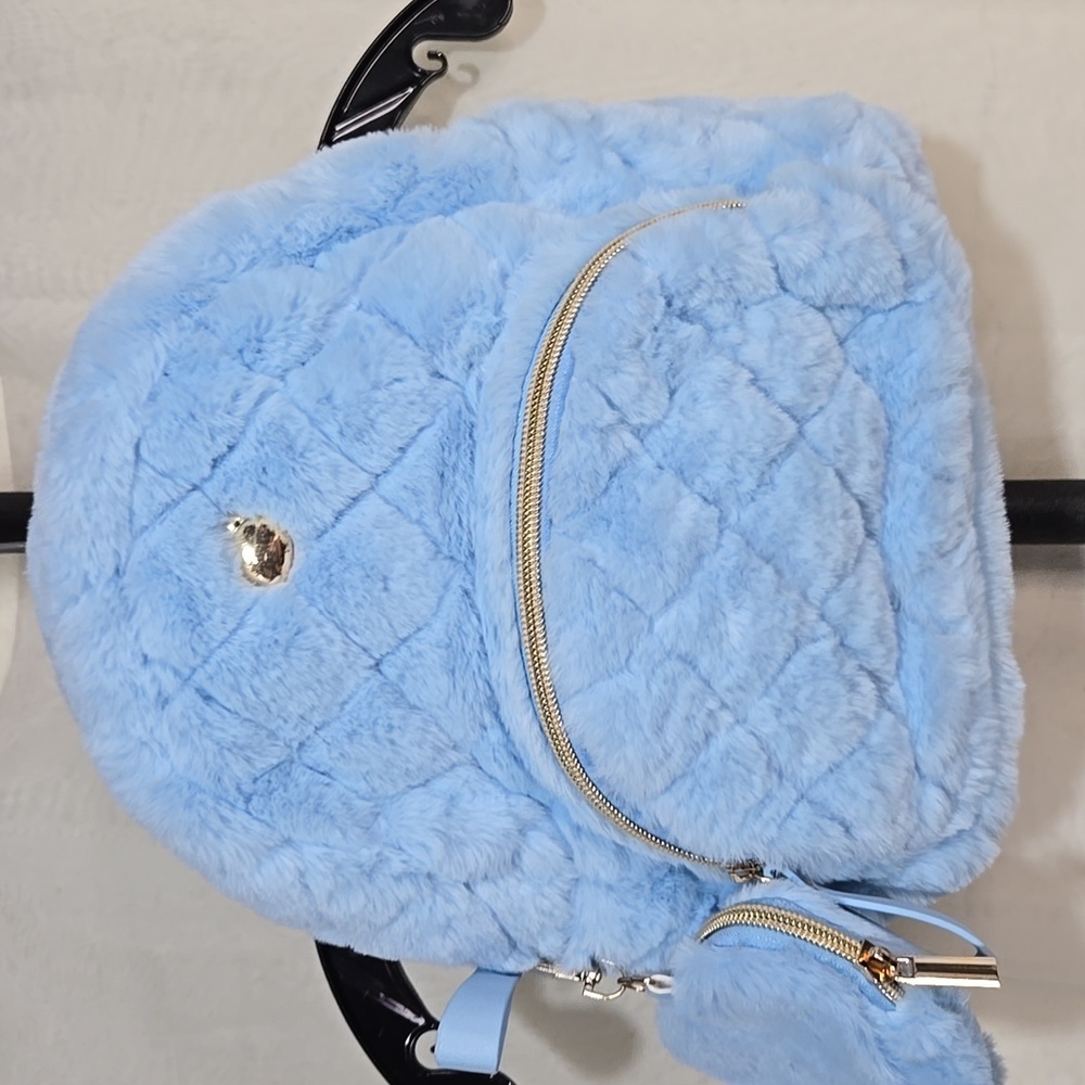 Claire's Blue Fuzzy Minky Mini Backpack NWT
